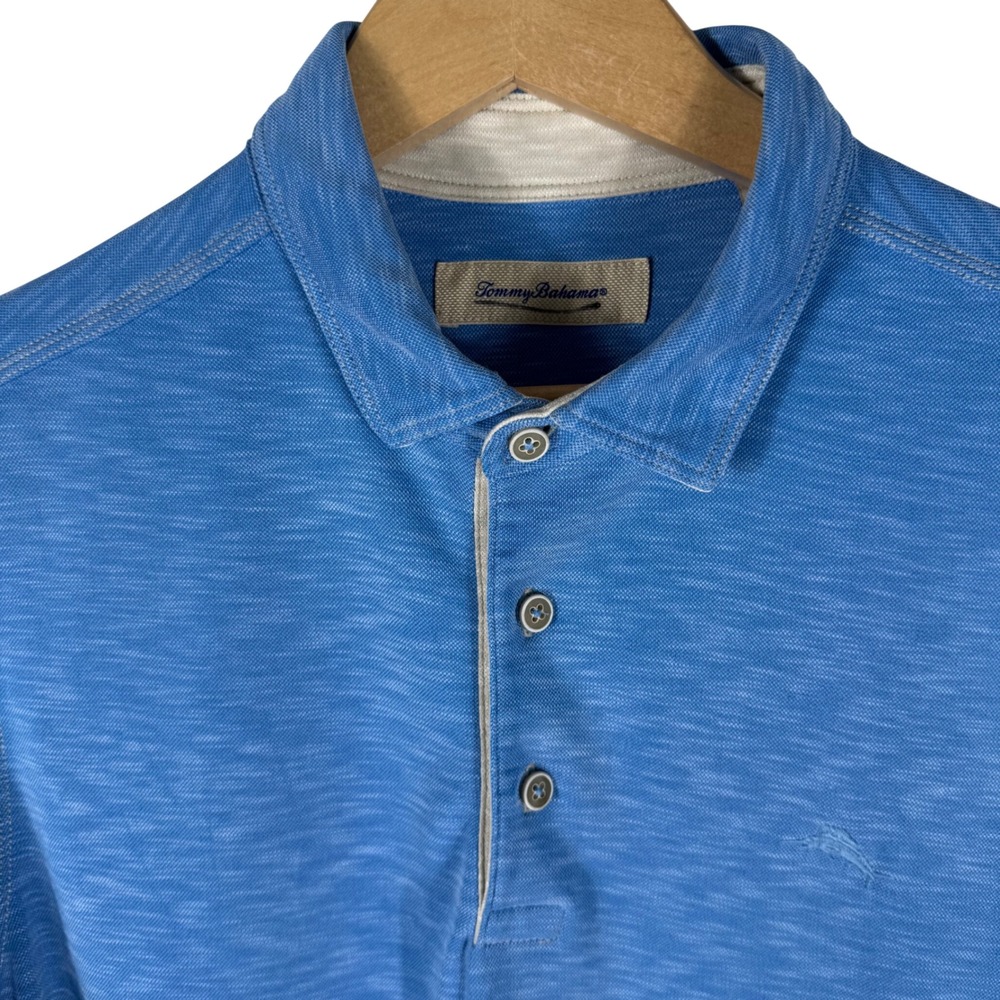 Tommy Bahama Short Sleeve Polo‎ Shirt Mens L Slub Knit Blue Logo